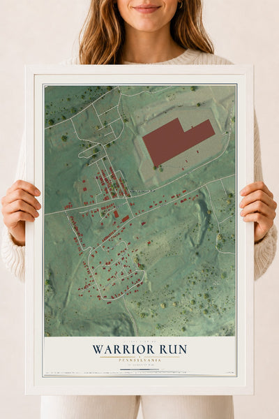 Map of Warrior Run, Pennsylvania, 18 x 24 inch print in a white wood frame