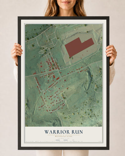 Map of Warrior Run, Pennsylvania, 24 x 36 inch print in a black wood frame