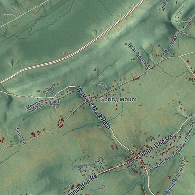 Close-up of the map of Warriors Mark, Pennsylvania print showing street and building detail