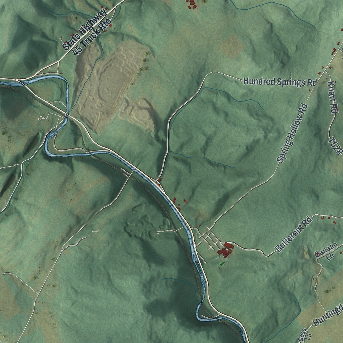 Second close-up of the map of Warriors Mark, Pennsylvania print showing more streets and buildings