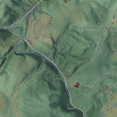 Second close-up of the map of Warriors Mark, Pennsylvania print showing more streets and buildings