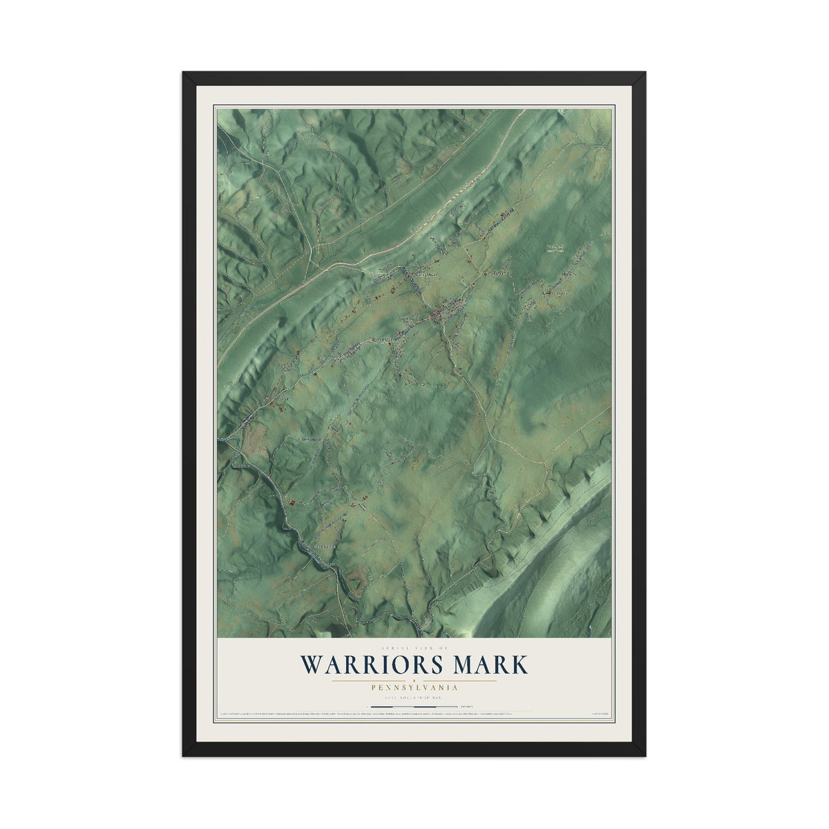 Map of Warriors Mark, Pennsylvania, 12 x 18 inch print in a black wood frame