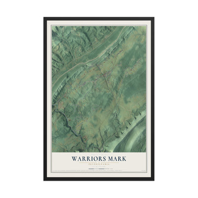 Map of Warriors Mark, Pennsylvania, 12 x 18 inch print in a black wood frame