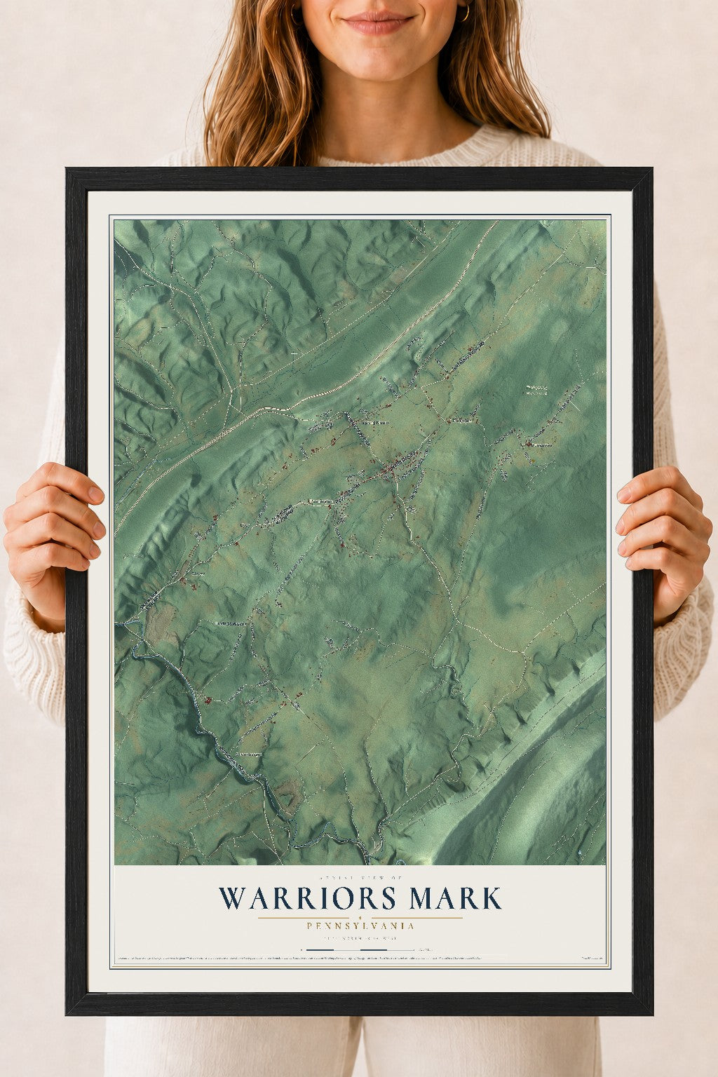 Map of Warriors Mark, Pennsylvania, 18 x 24 inch print in a black wood frame