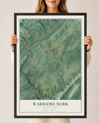 Map of Warriors Mark, Pennsylvania, 24 x 36 inch print in a black wood frame