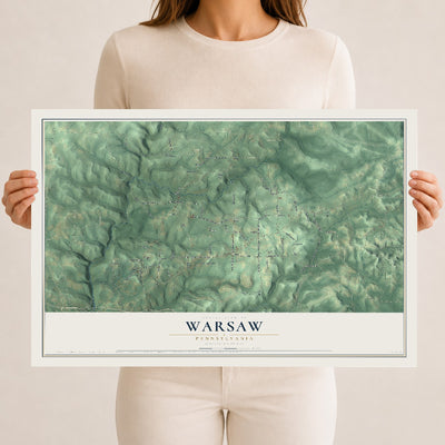 Map of Warsaw, Pennsylvania, 12 x 18 inch unframed archival matte print