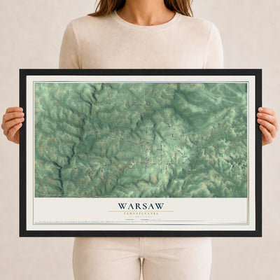 Map of Warsaw, Pennsylvania, 12 x 18 inch print in a black wood frame