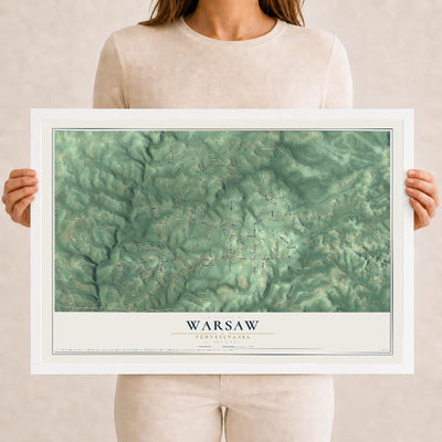 Map of Warsaw, Pennsylvania, 12 x 18 inch print in a white wood frame