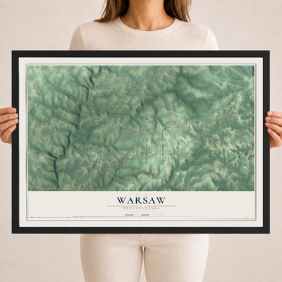 Map of Warsaw, Pennsylvania, 18 x 24 inch print in a black wood frame