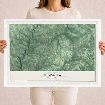 Map of Warsaw, Pennsylvania, 18 x 24 inch print in a white wood frame