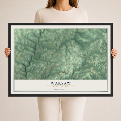 Map of Warsaw, Pennsylvania, 24 x 36 inch print in a black wood frame