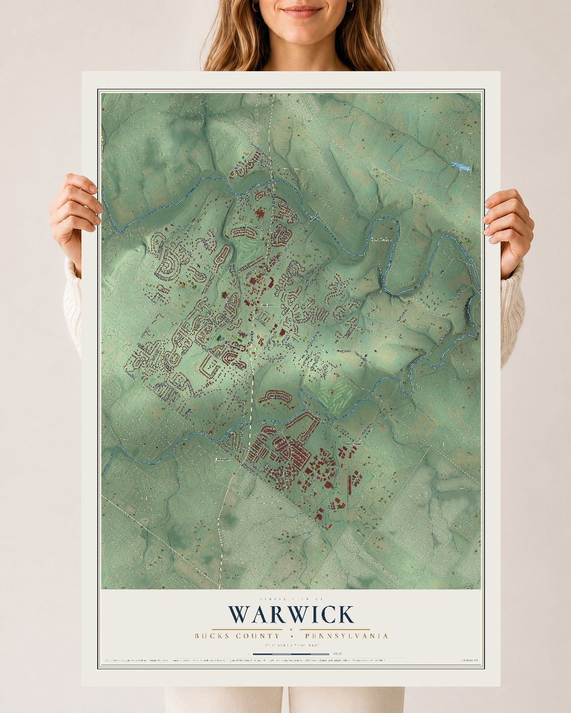 Map of Warwick, Bucks County, Pennsylvania, 24 x 36 inch unframed archival matte print