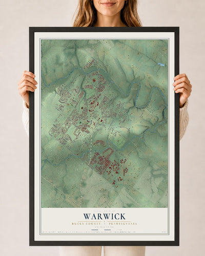 Map of Warwick, Bucks County, Pennsylvania, 24 x 36 inch print in a black wood frame
