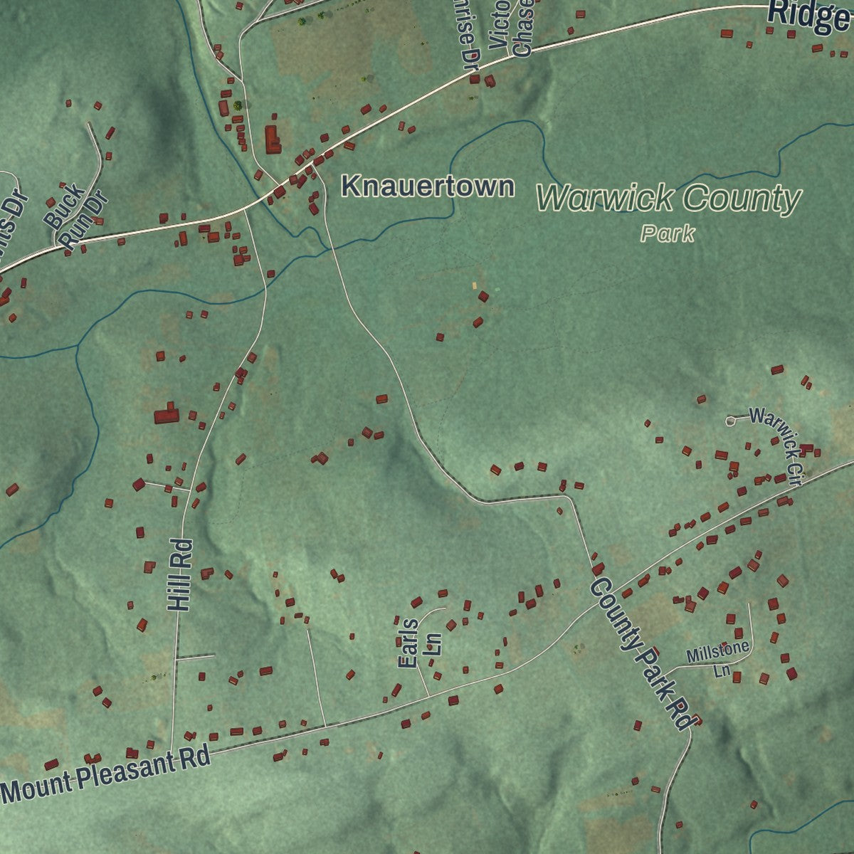 Second close-up of the map of Warwick, Chester County, Pennsylvania print showing more streets and buildings