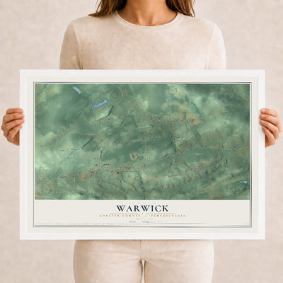 Map of Warwick, Chester County, Pennsylvania, 12 x 18 inch print in a white wood frame