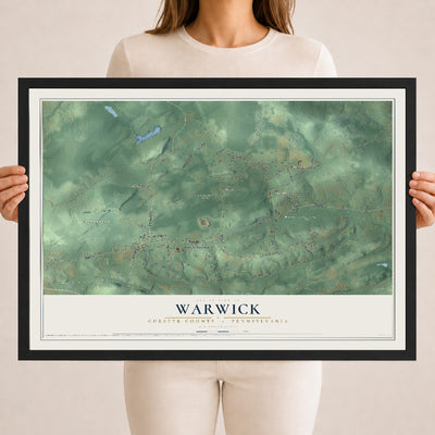 Map of Warwick, Chester County, Pennsylvania, 18 x 24 inch print in a black wood frame
