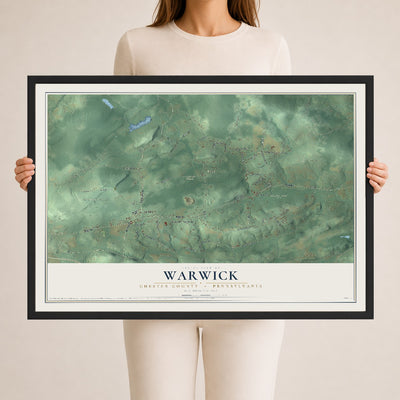 Map of Warwick, Chester County, Pennsylvania, 24 x 36 inch print in a black wood frame