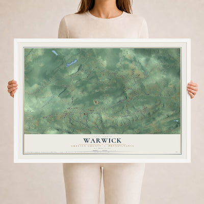 Map of Warwick, Chester County, Pennsylvania, 24 x 36 inch print in a white wood frame