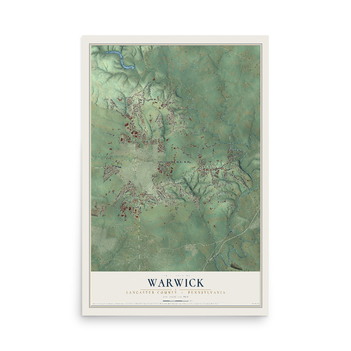 Map of Warwick, Lancaster County, Pennsylvania, 12 x 18 inch unframed archival matte print