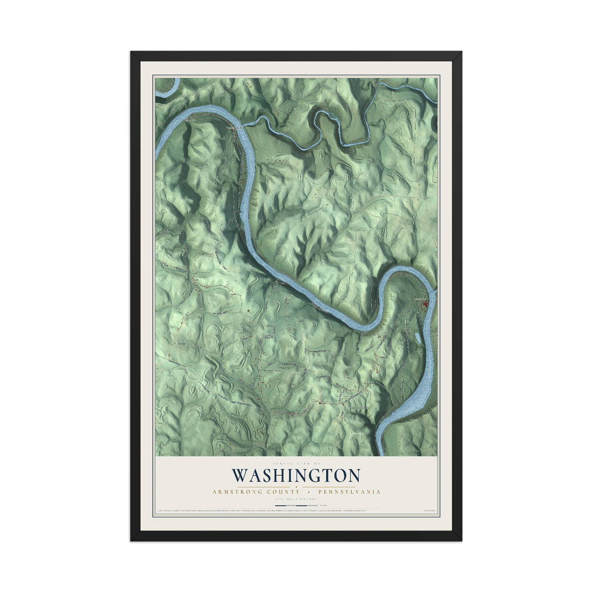 Map of Washington, Armstrong County, Pennsylvania, 12 x 18 inch print in a black wood frame