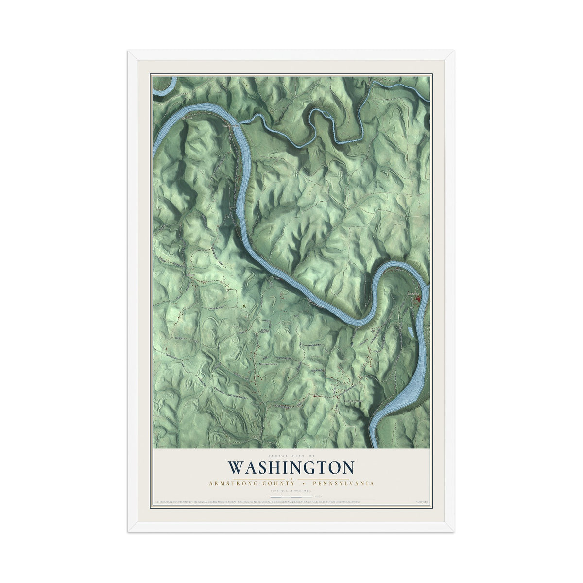 Map of Washington, Armstrong County, Pennsylvania, 12 x 18 inch print in a white wood frame