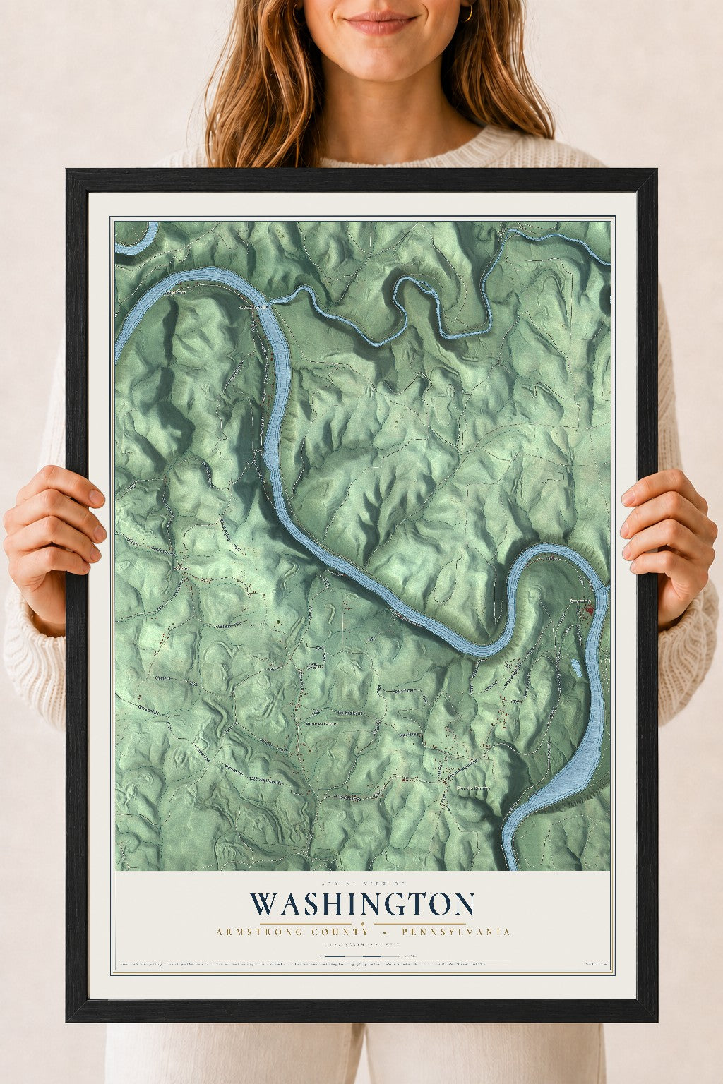 Map of Washington, Armstrong County, Pennsylvania, 18 x 24 inch print in a black wood frame