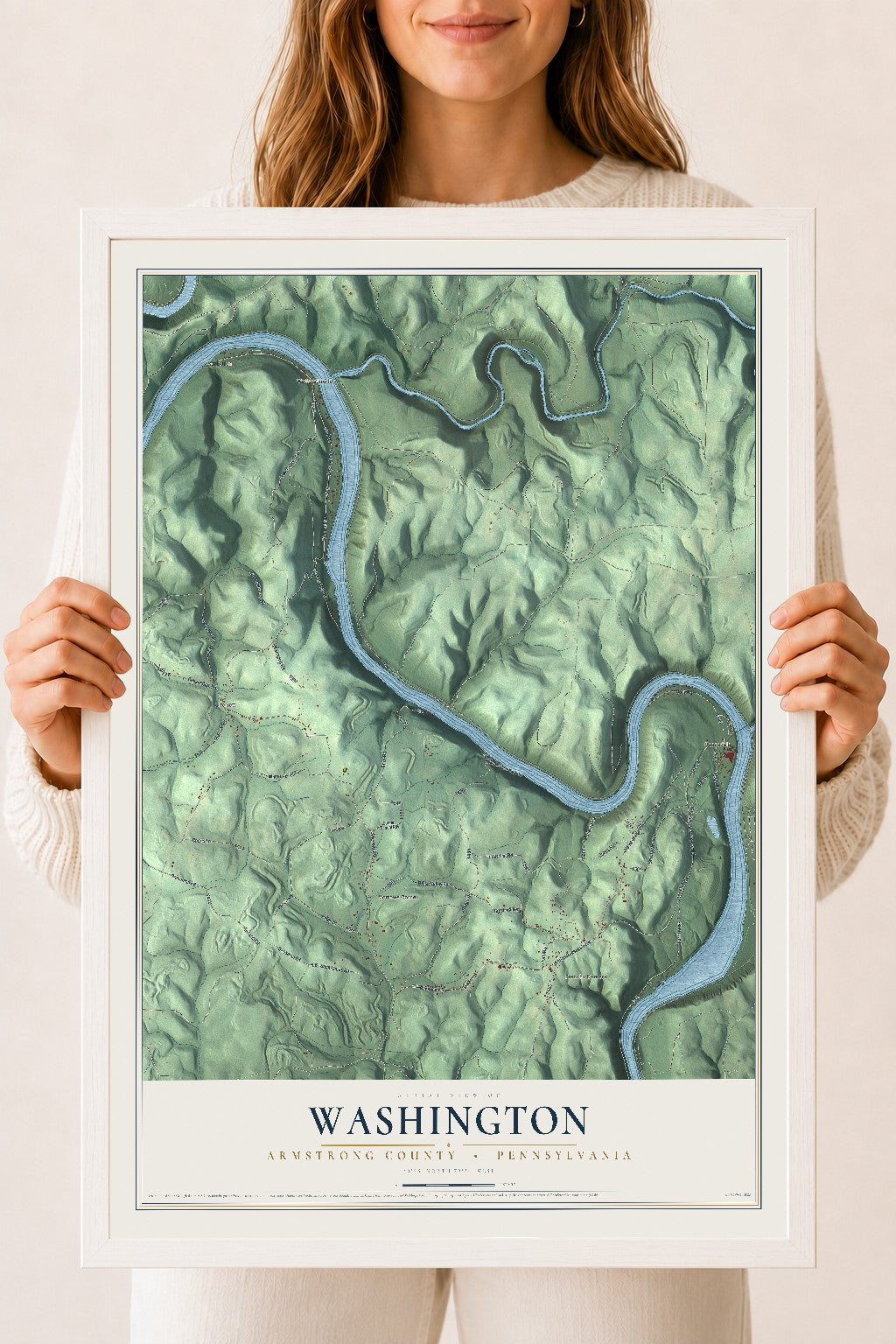 Map of Washington, Armstrong County, Pennsylvania, 18 x 24 inch print in a white wood frame