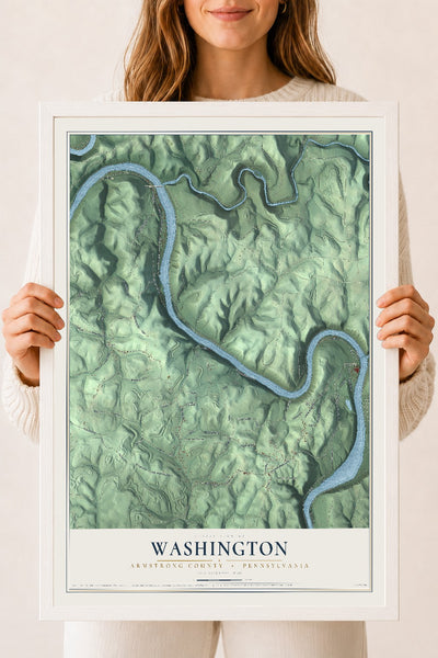 Map of Washington, Armstrong County, Pennsylvania, 18 x 24 inch print in a white wood frame