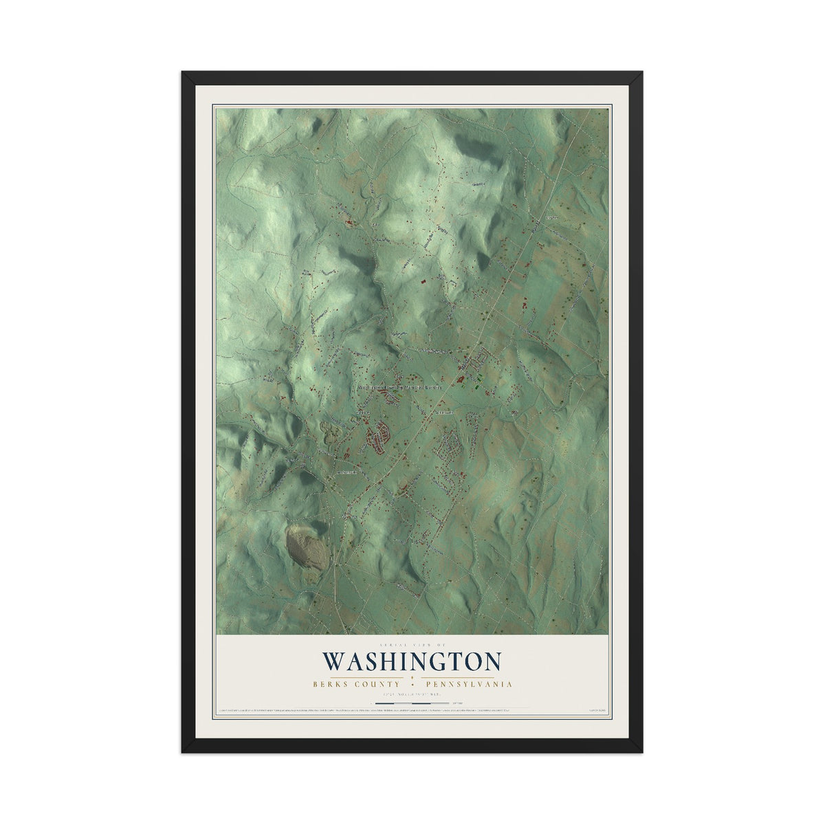 Map of Washington, Berks County, Pennsylvania, 12 x 18 inch print in a black wood frame