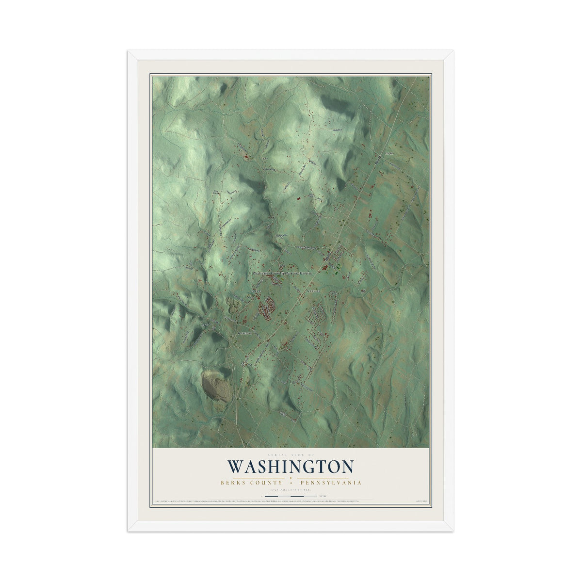 Map of Washington, Berks County, Pennsylvania, 12 x 18 inch print in a white wood frame