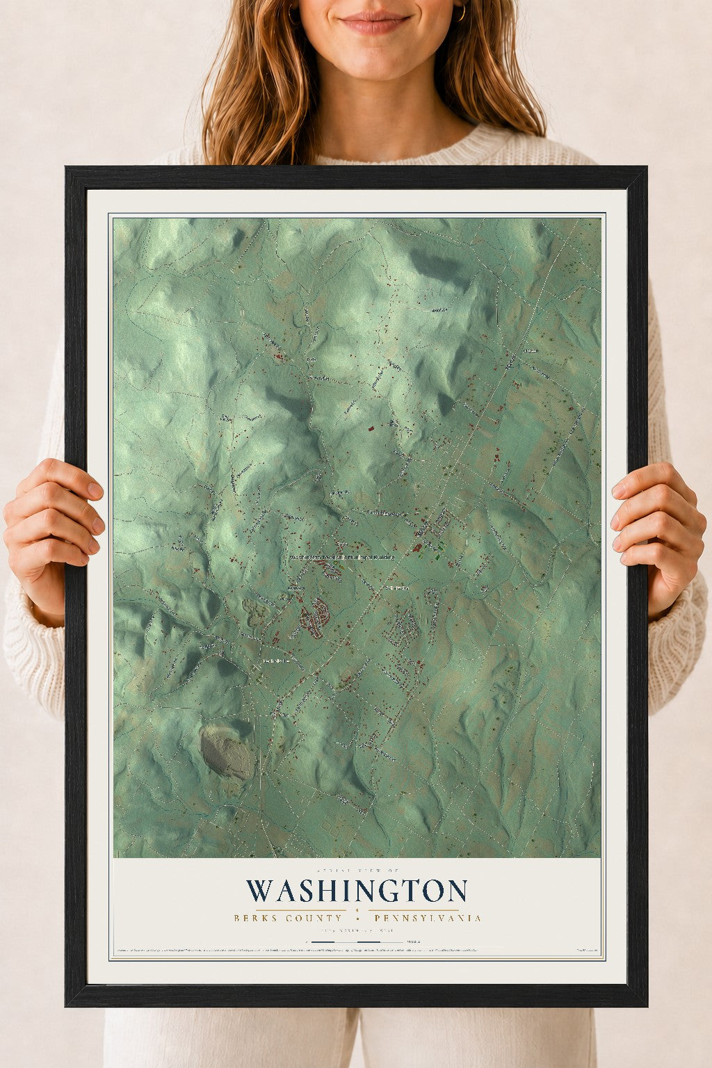 Map of Washington, Berks County, Pennsylvania, 18 x 24 inch print in a black wood frame