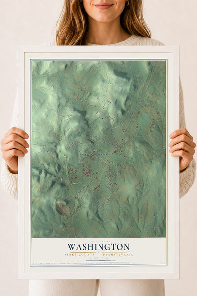 Map of Washington, Berks County, Pennsylvania, 18 x 24 inch print in a white wood frame