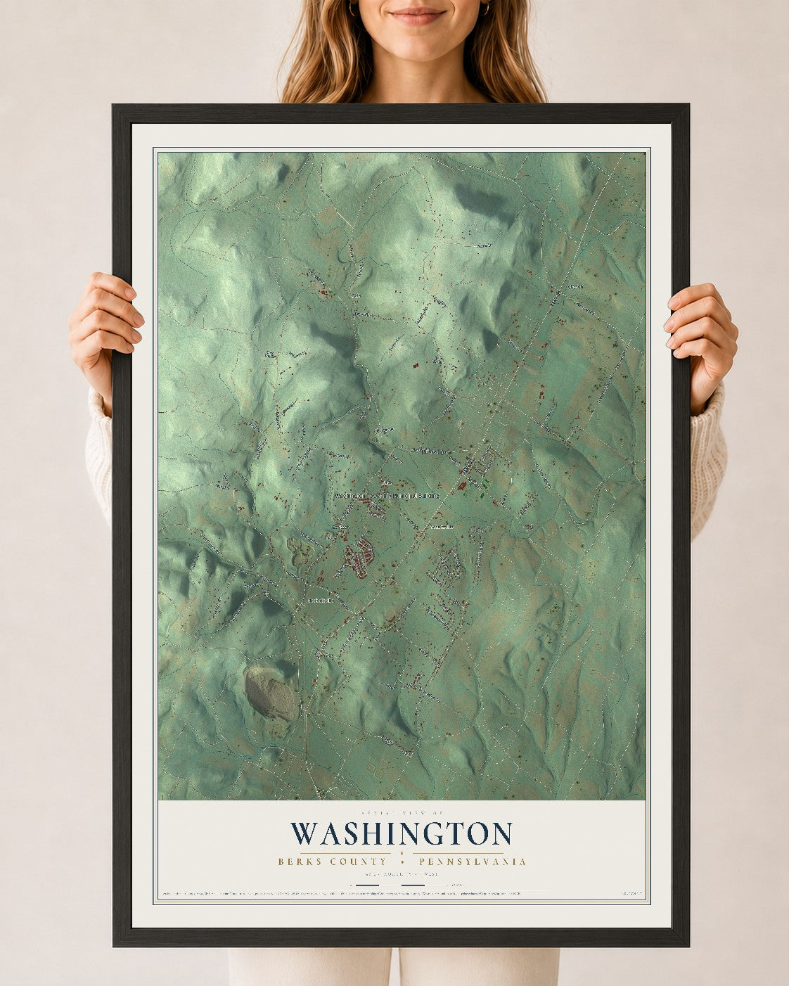 Map of Washington, Berks County, Pennsylvania, 24 x 36 inch print in a black wood frame