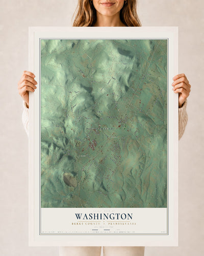 Map of Washington, Berks County, Pennsylvania, 24 x 36 inch print in a white wood frame