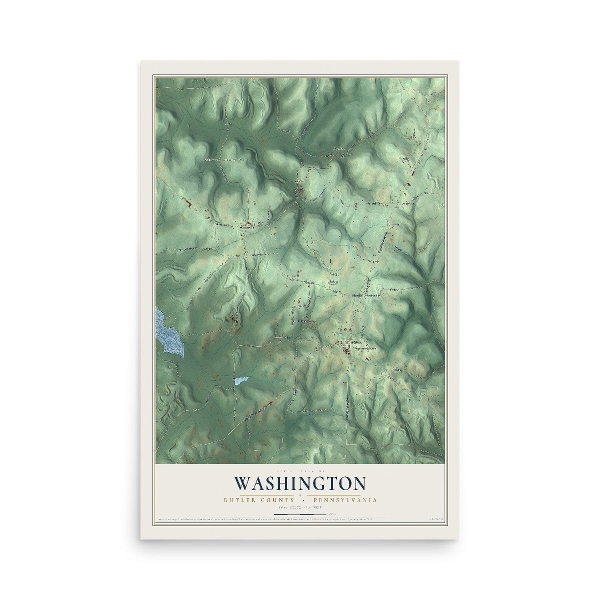 Map of Washington, Butler County, Pennsylvania, 12 x 18 inch unframed archival matte print