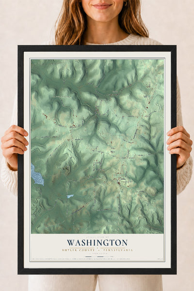 Map of Washington, Butler County, Pennsylvania, 18 x 24 inch print in a black wood frame