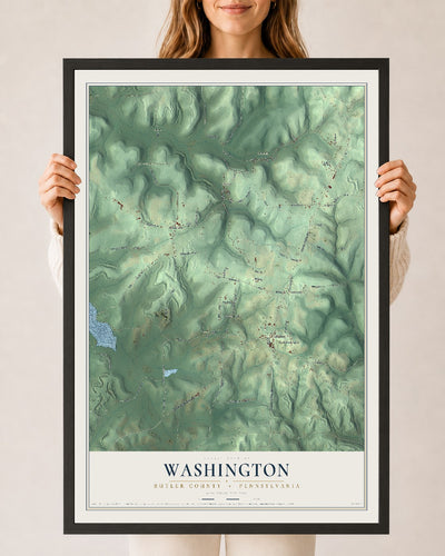 Map of Washington, Butler County, Pennsylvania, 24 x 36 inch print in a black wood frame