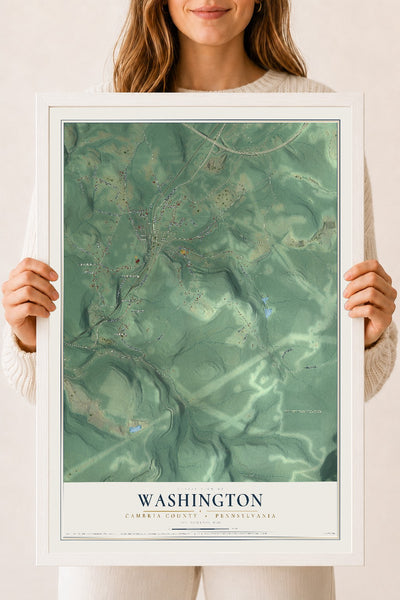 Map of Washington, Cambria County, Pennsylvania, 18 x 24 inch print in a white wood frame