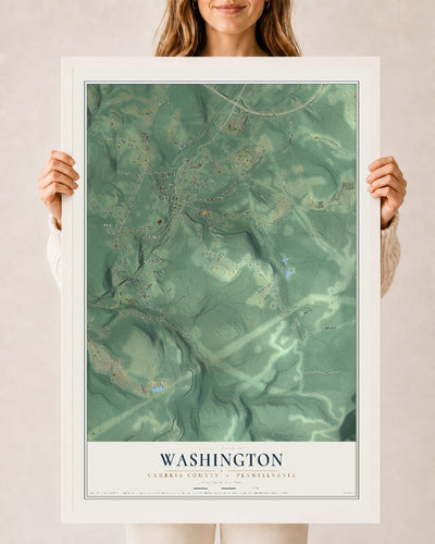 Map of Washington, Cambria County, Pennsylvania, 24 x 36 inch print in a white wood frame