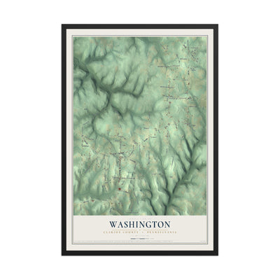 Map of Washington, Clarion County, Pennsylvania, 12 x 18 inch print in a black wood frame