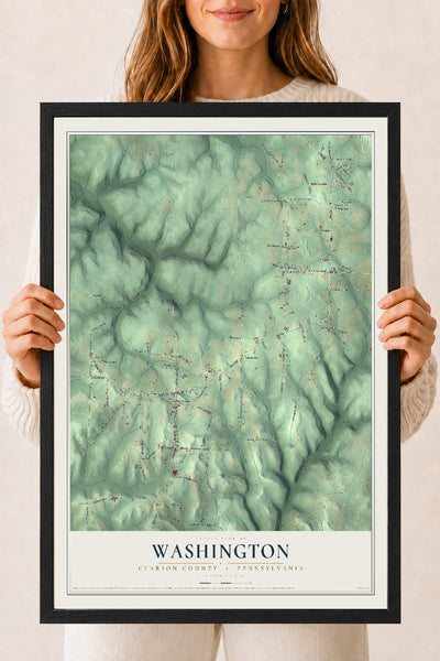 Map of Washington, Clarion County, Pennsylvania, 18 x 24 inch print in a black wood frame