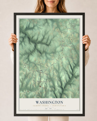 Map of Washington, Clarion County, Pennsylvania, 24 x 36 inch print in a black wood frame