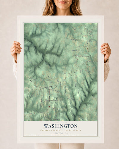 Map of Washington, Clarion County, Pennsylvania, 24 x 36 inch print in a white wood frame