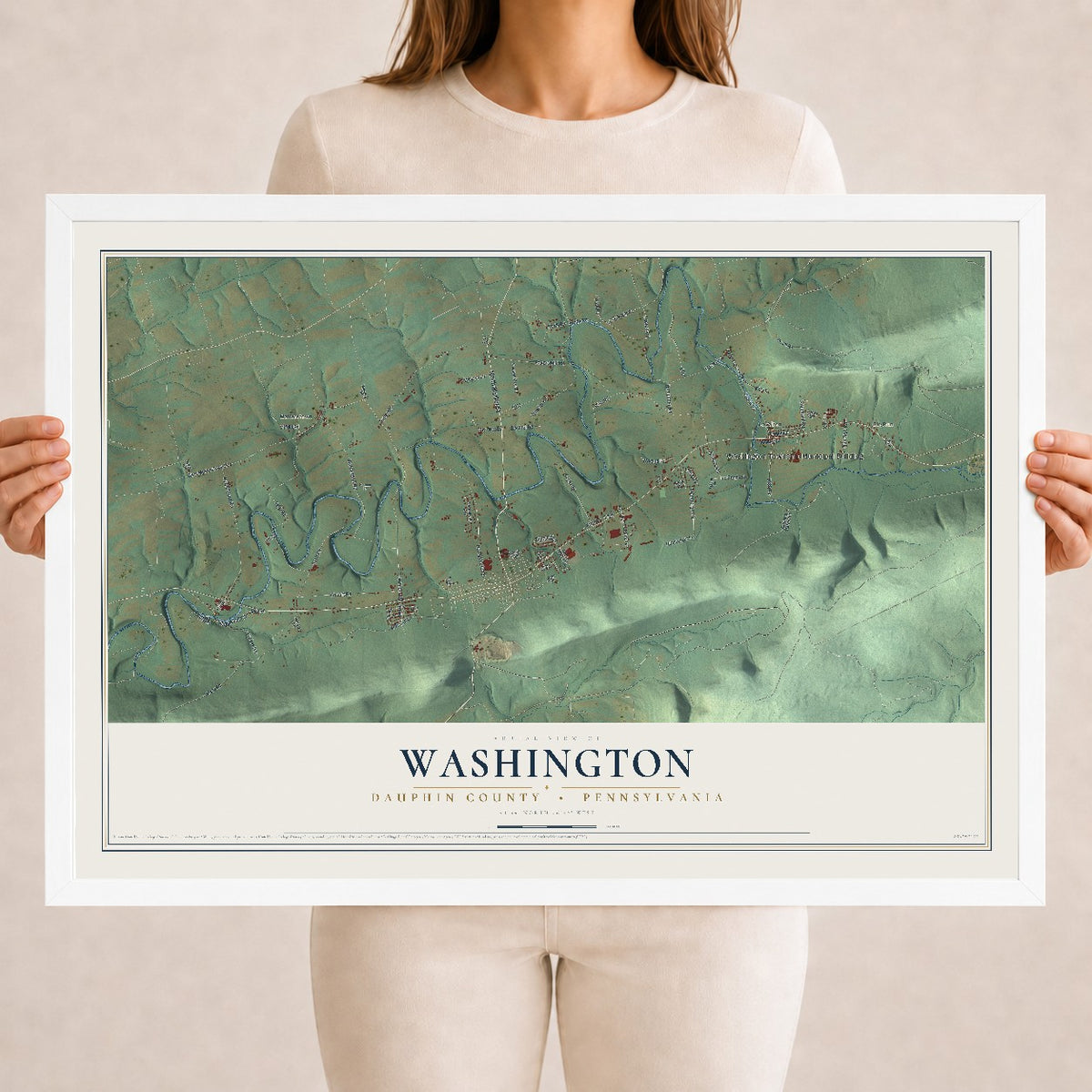 Map of Washington, Dauphin County, Pennsylvania, 18 x 24 inch print in a white wood frame