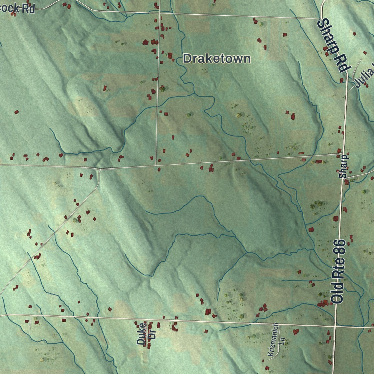 Second close-up of the map of Washington, Erie County, Pennsylvania print showing more streets and buildings