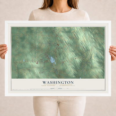 Map of Washington, Erie County, Pennsylvania, 18 x 24 inch print in a white wood frame