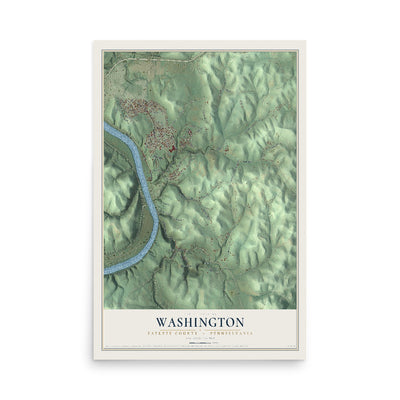 Map of Washington, Fayette County, Pennsylvania, 12 x 18 inch unframed archival matte print