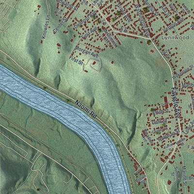 Close-up of the map of Washington, Fayette County, Pennsylvania print showing street and building detail