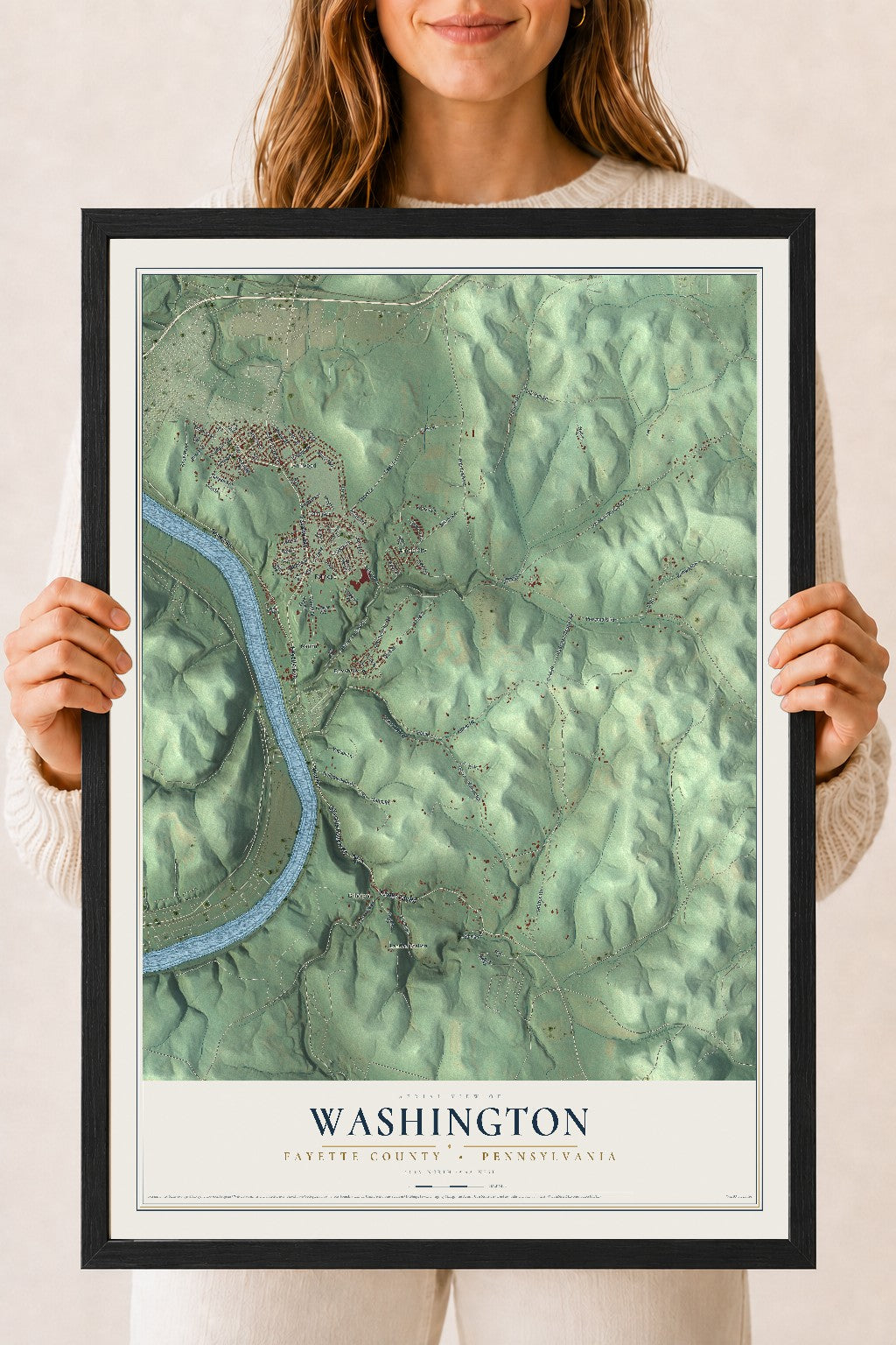 Map of Washington, Fayette County, Pennsylvania, 18 x 24 inch print in a black wood frame