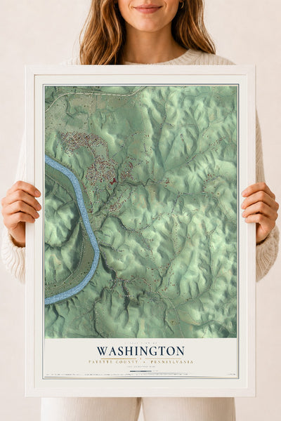 Map of Washington, Fayette County, Pennsylvania, 18 x 24 inch print in a white wood frame